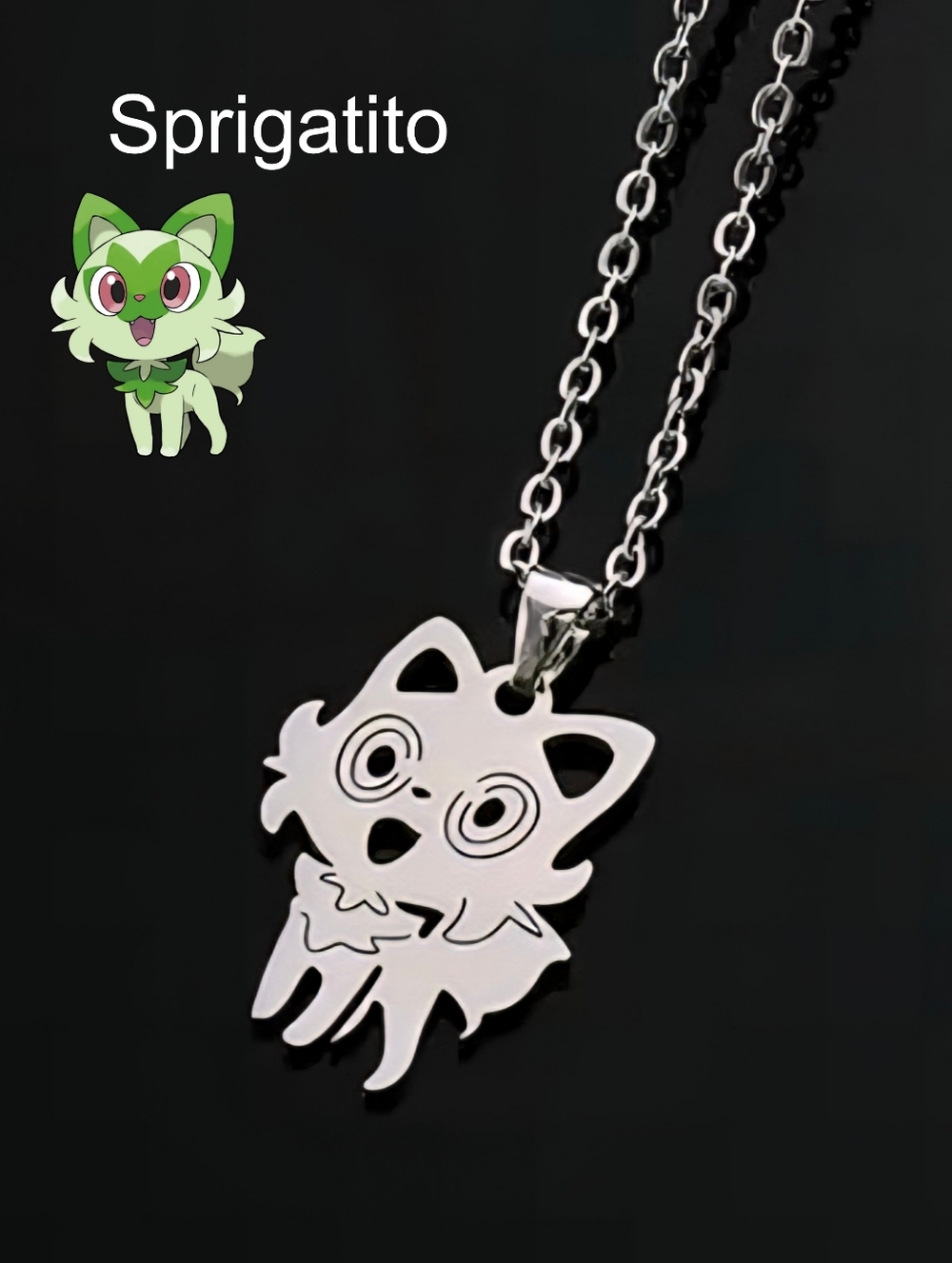 Sprigatito Pokemon Silver Tone Necklace
